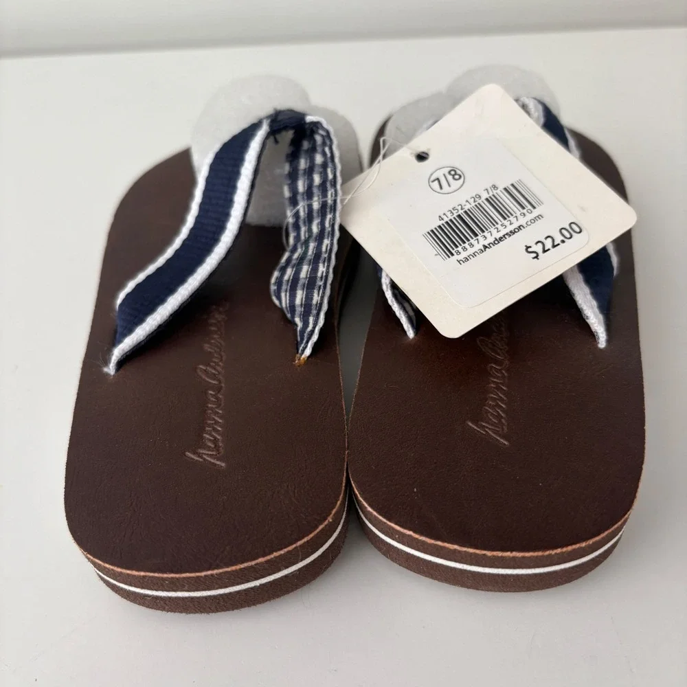 Hanna Andersson Kids Brown Thong Sandals With Striped Straps, Size 7/8M, New‎